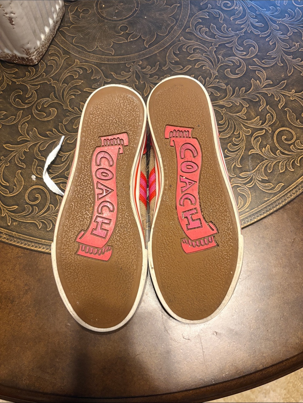 Coach Tan Signature Canvas Women’s Sneakers with Red Trim - Picture 4 of 4